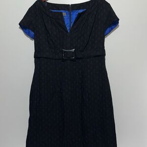 Donna Ricco Black Split Neck Belted Short Sleeve Fit‎ & Flare Dress Size 10